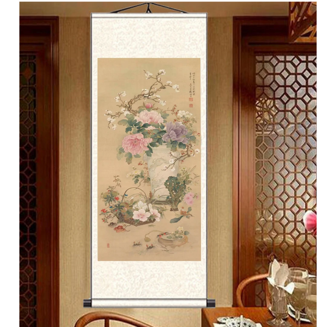 十全十美 卷轴挂画 博物馆复刻版画 新中式客厅书房办公室挂画