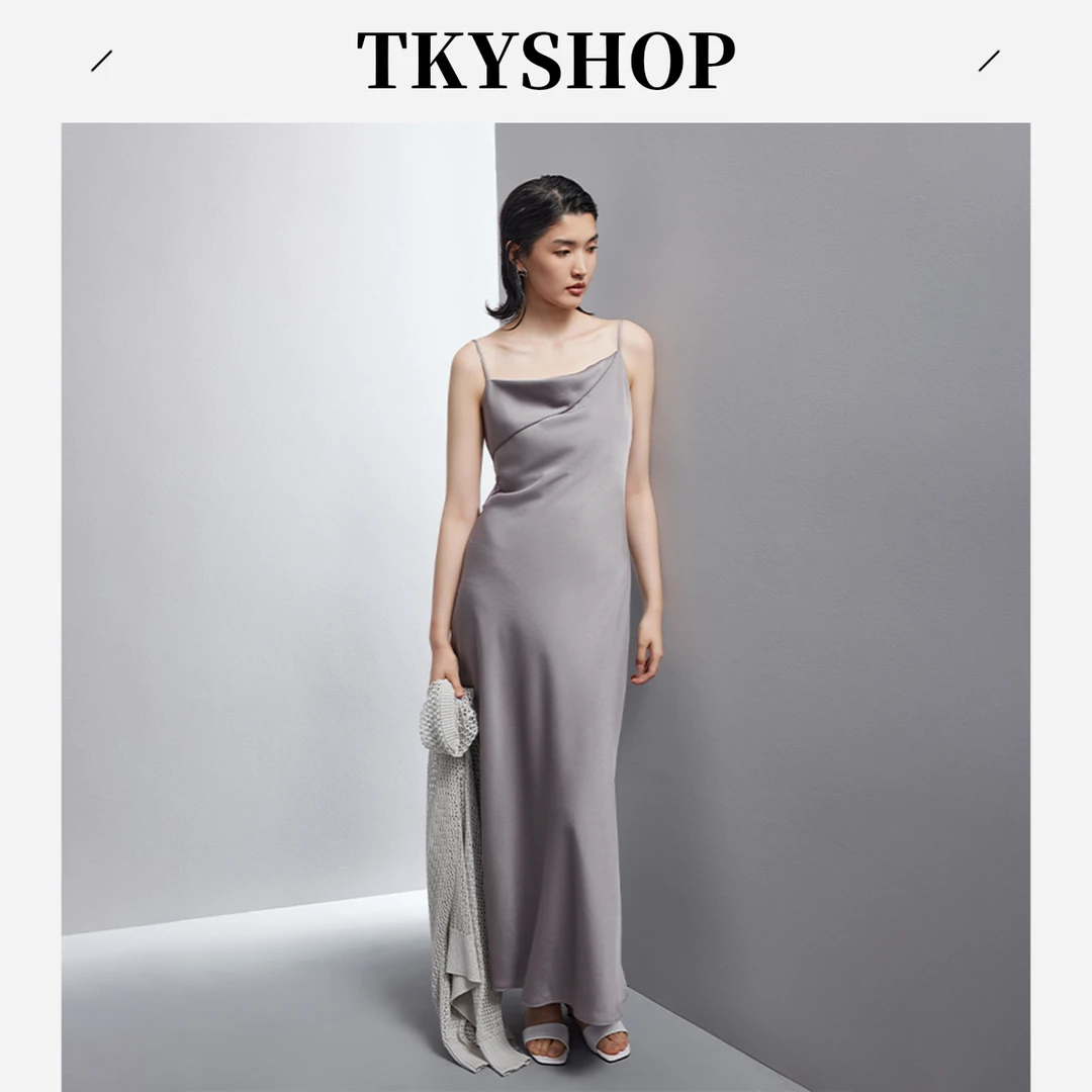 TKYSHOP仙气梦幻风荡领意式吊带连衣裙流光一字肩裙 10H1WA05O035