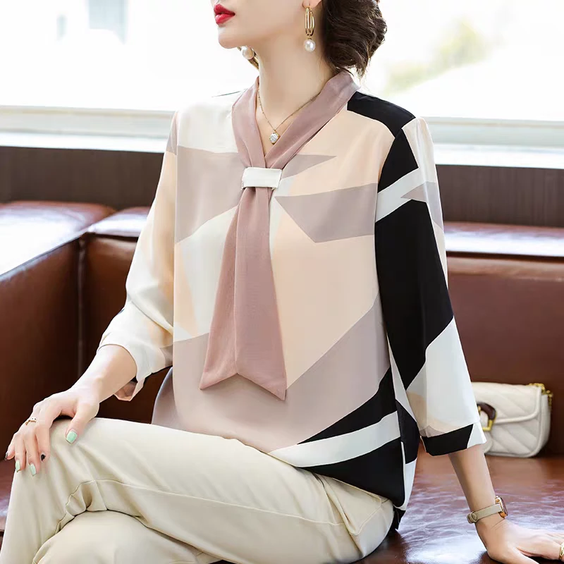 新新定制-妈妈洋气薄款中年女装新款七分袖透气短袖上衣126813