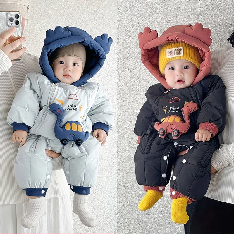 婴儿冬装连体衣羽绒服洋气恐龙外出服6-12个月宝宝冬季9外套3保暖