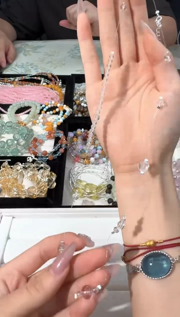 水晶手链银S925镶嵌A006长款白水悬浮项链