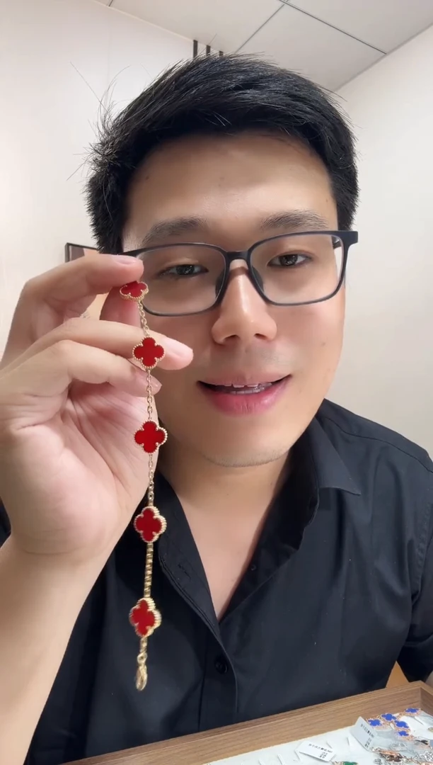 玛瑙/玉髓手链18K金镶嵌红色k黄，五花手链GHJ24版