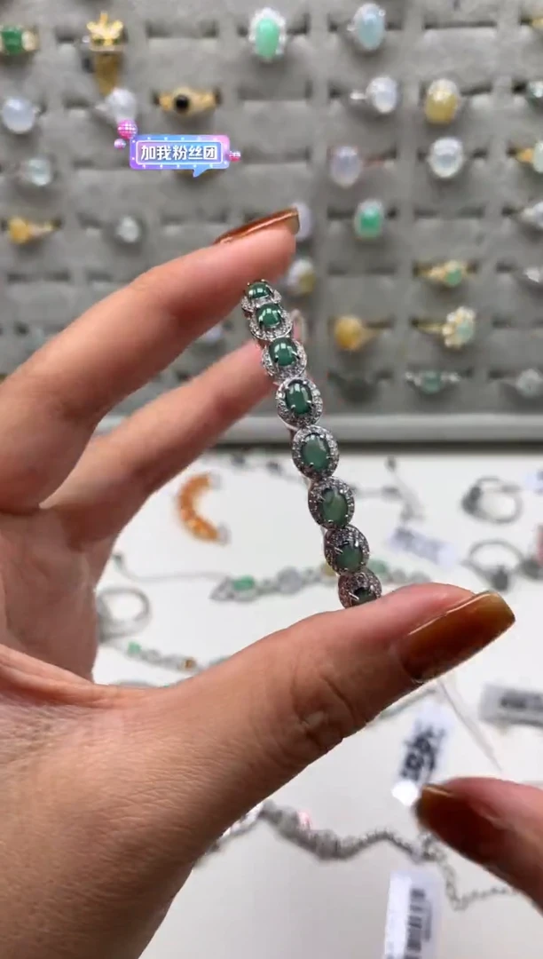 银S925镶嵌戒指翡翠手镯7