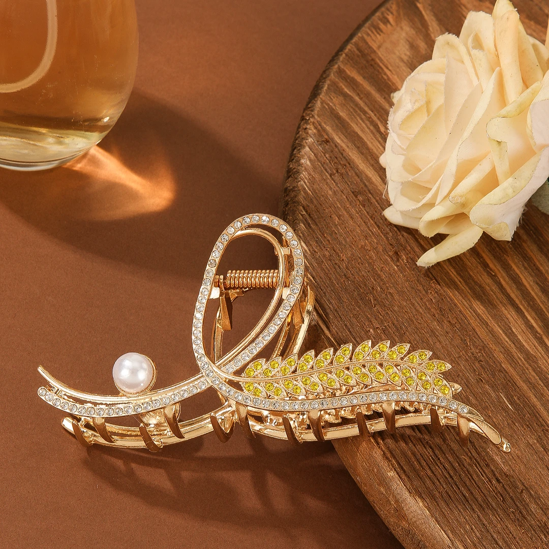 高级感气质麦穗珠珠抓夹2025新款时尚个性合金光泽鲨鱼夹盘发夹