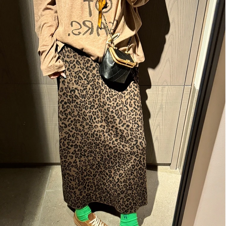 美式复古性感辣妹豹纹印花半身裙女早秋新款高腰垂感休闲A字长裙
