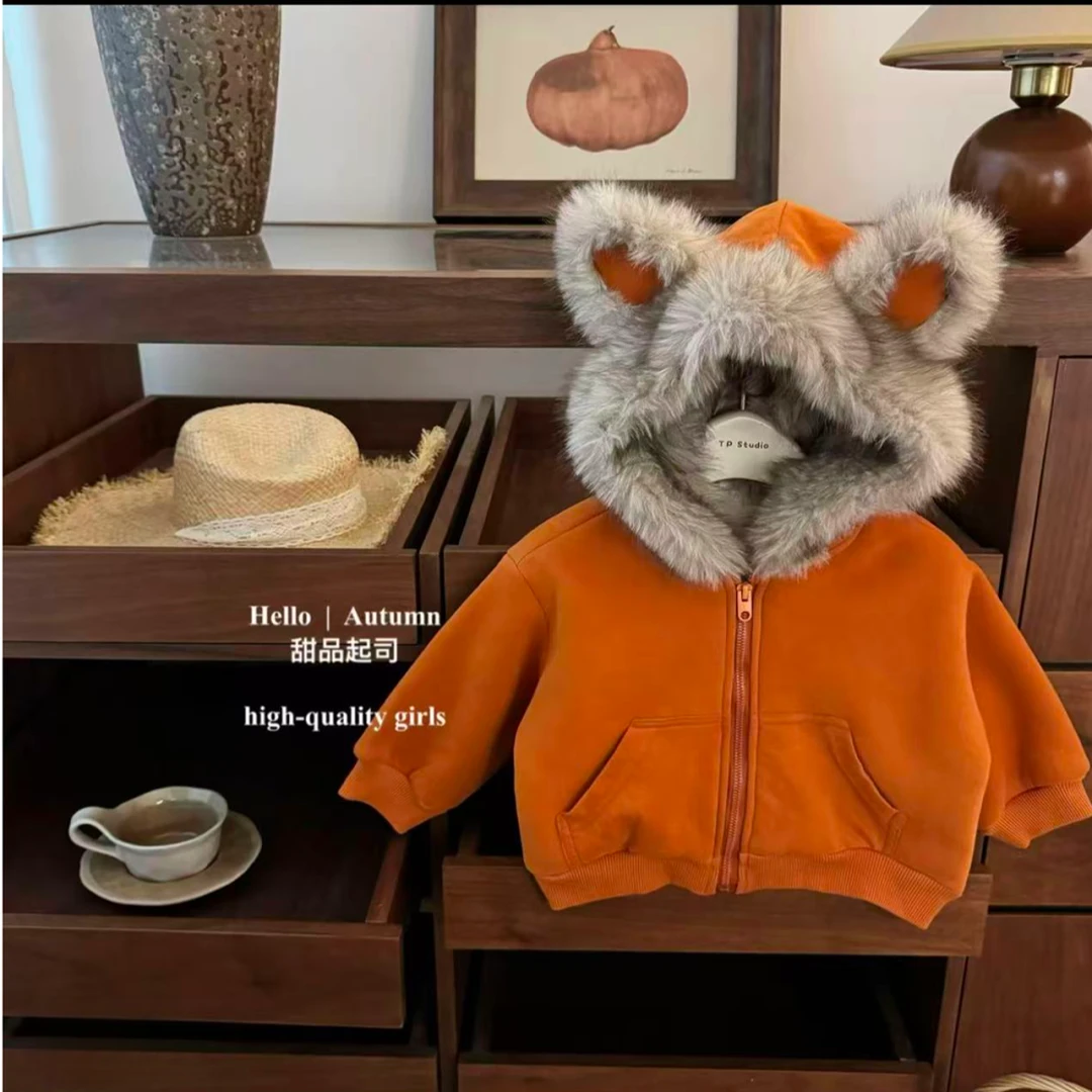 女童冬装外套2025冬季新款加绒加厚男女宝宝超萌立体连帽卫衣外套