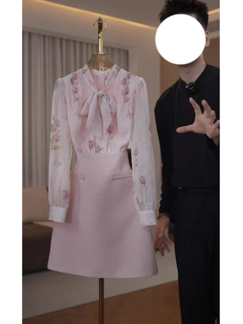 小香风名媛气质拼接连衣裙女2025春夏新款收腰显瘦短裙高级感女装