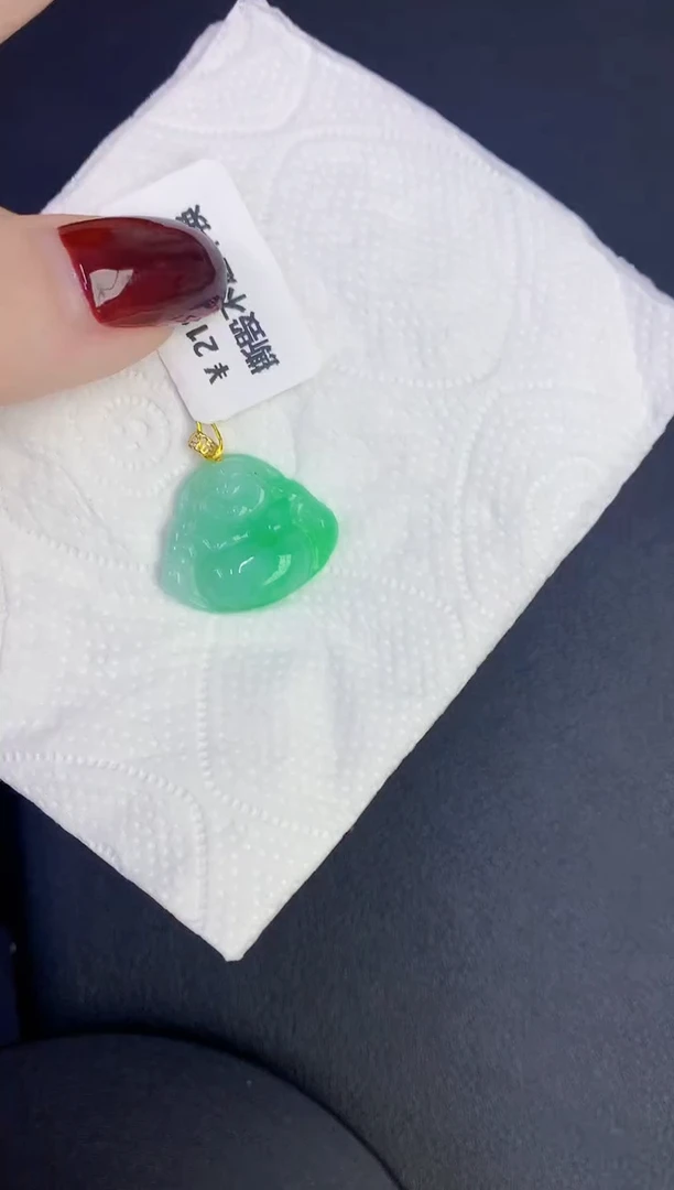 颈饰18K金镶嵌翡翠缅甸天然翡翠A货