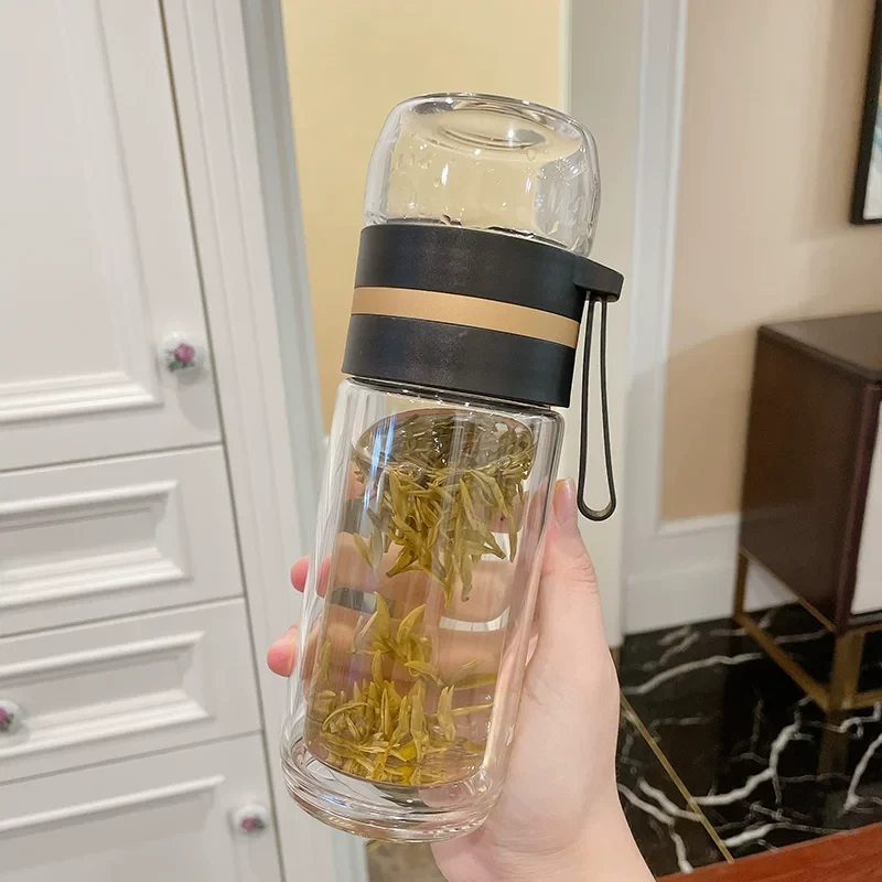 C180闲雅静心茶水分离玻璃杯黑色