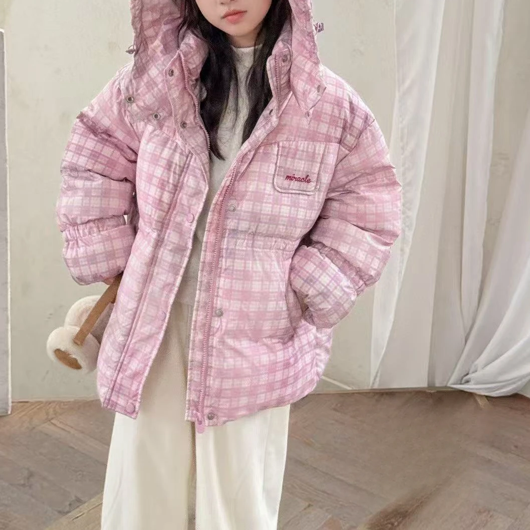 女童冬季加厚蓬松韩系格子羽绒服 8857