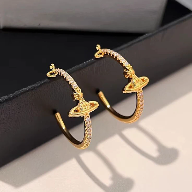 合金合成锆石耳饰 925银针 镀K金 土星满镶大圈耳饰 ZF-A1090