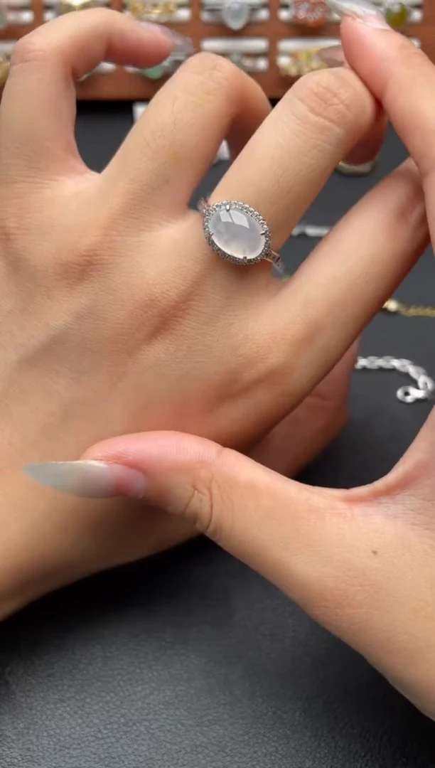 翡翠戒指银S925镶嵌一物一证一礼盒