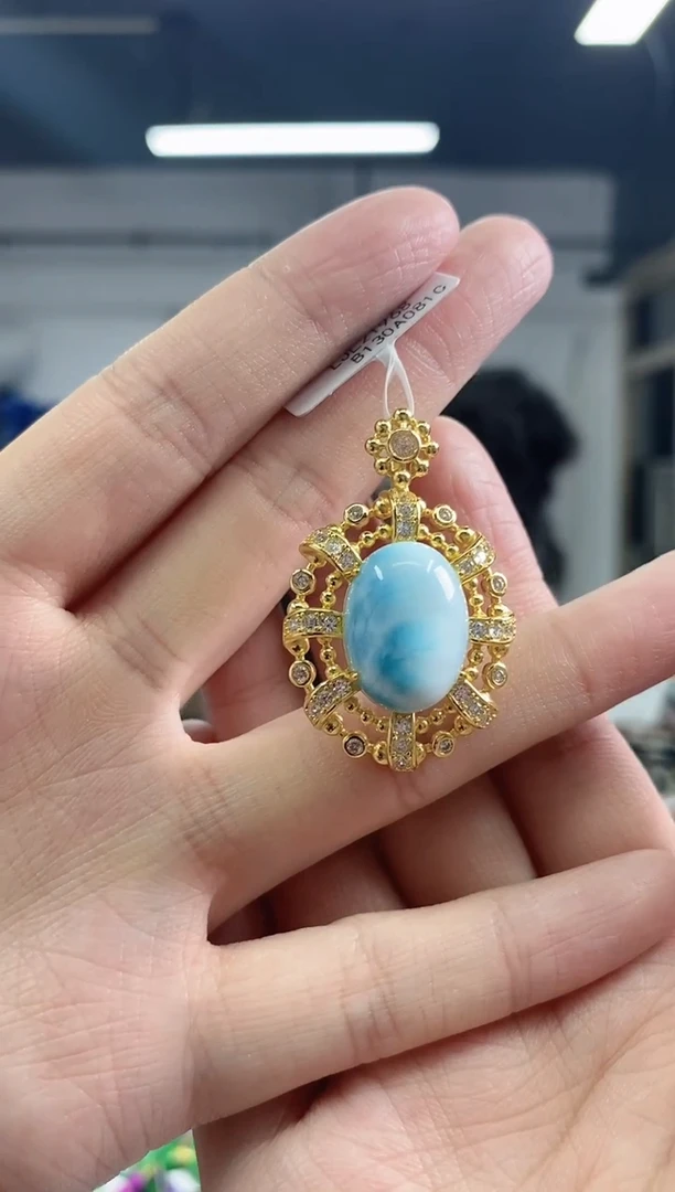 针钠钙石（海纹石）银S925镶嵌颈饰多样性发其一颜色微差