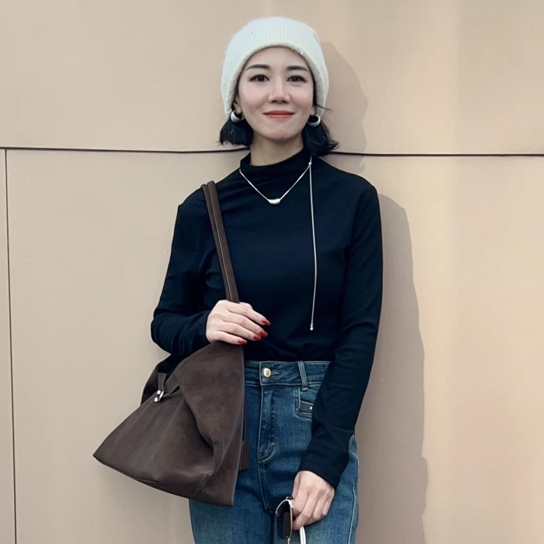 2024冬季加绒加厚打底衫新款爆款百搭保暖半高领网红时尚针织T恤