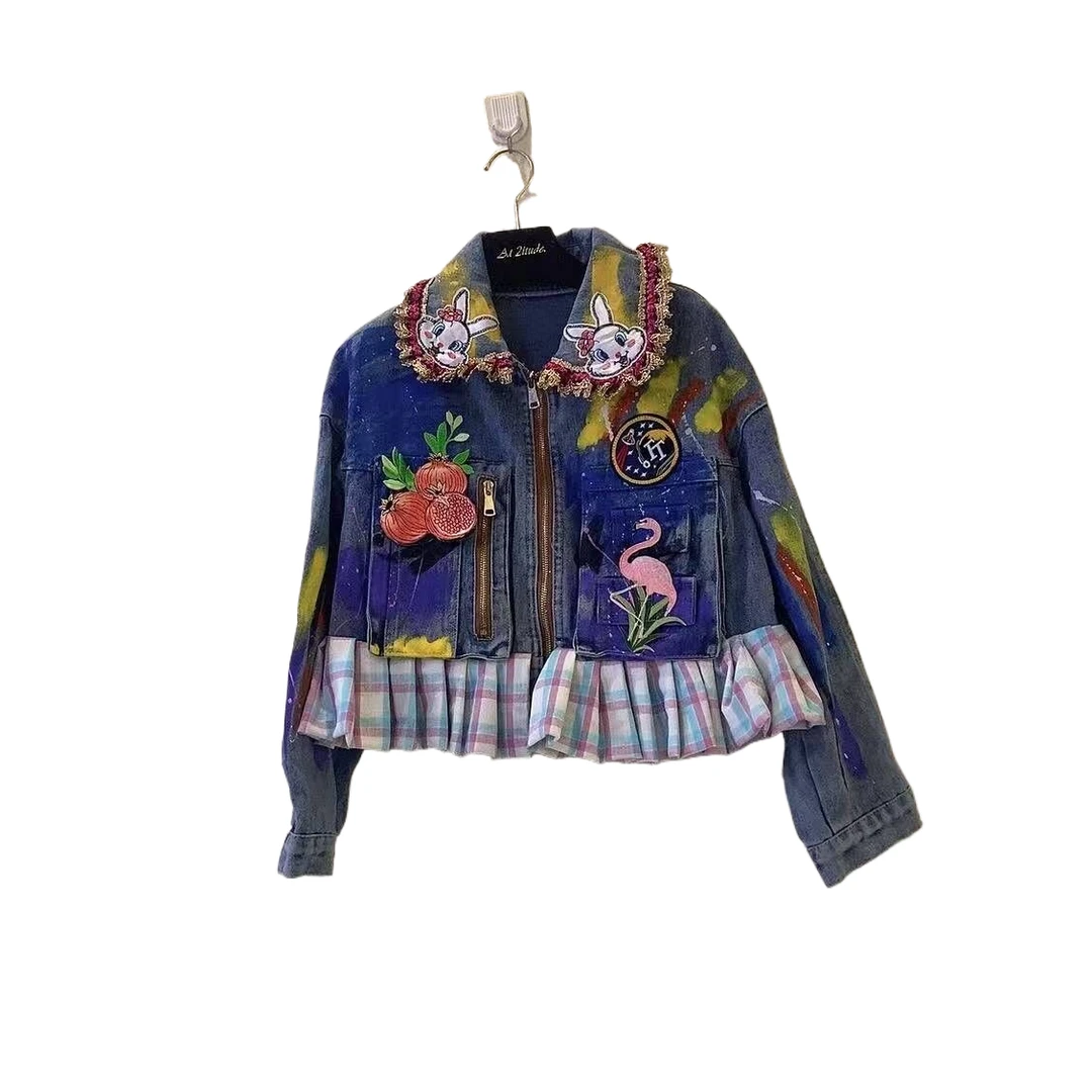 ATT潮牌女装2025春欧洲站度假风甜美花卉拼接撞色拼接重工外套