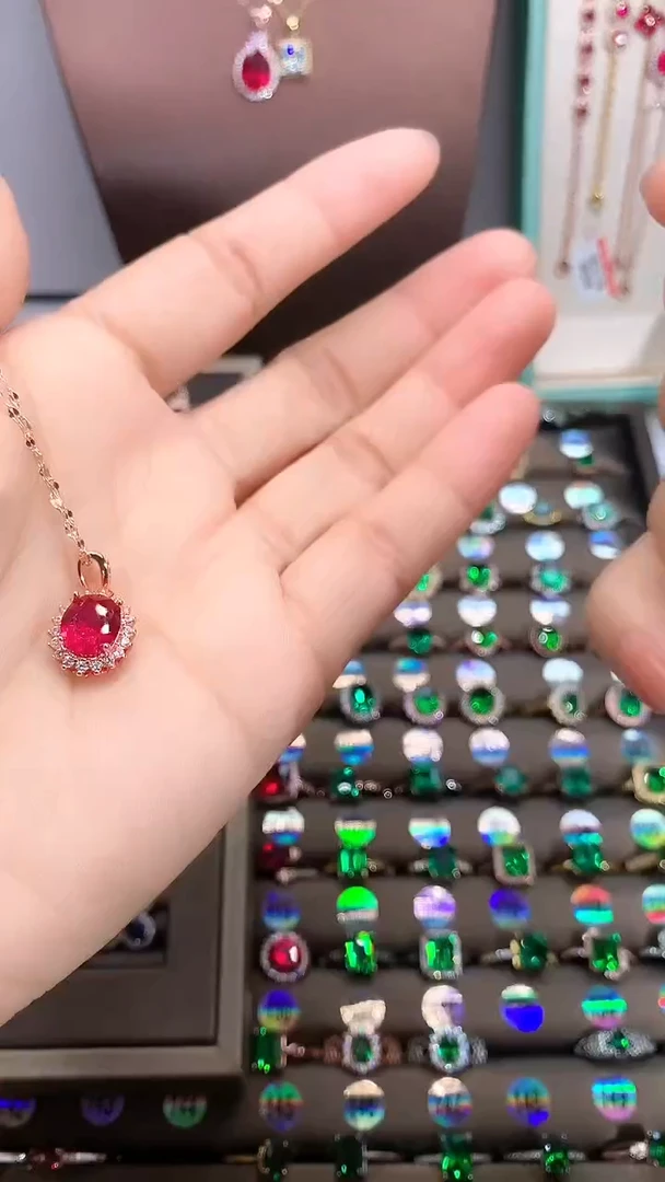 【闪购商品】红宝石吊坠(赠链)银S925镶嵌玫瑰金8.10