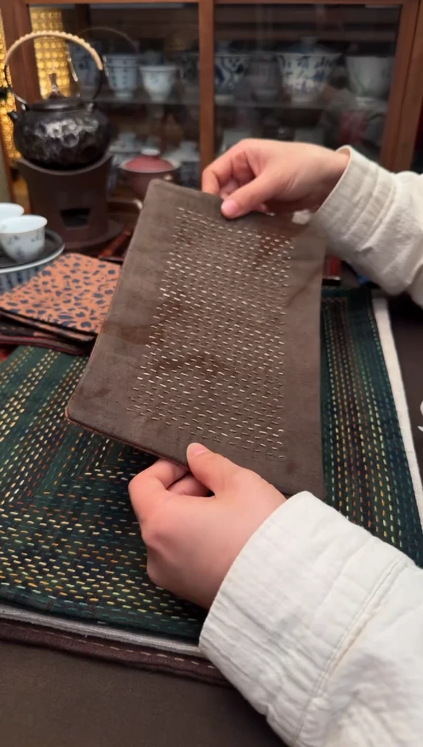 【闪购商品】织绣Cici手作刺子绣植物染柿染茶席-736