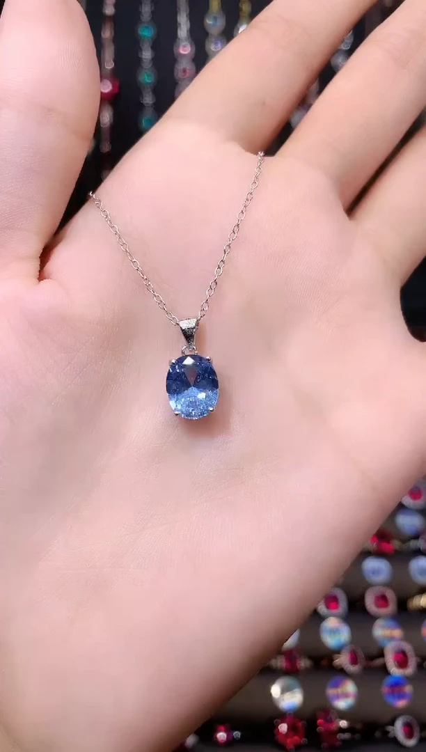 海蓝宝石吊坠(赠链)银S925镶嵌银810