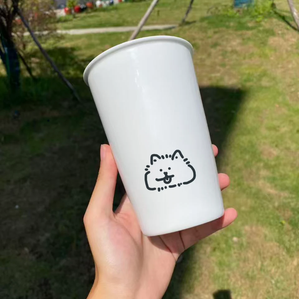 家用纯手绘釉下彩可乐杯简约人物宠物线条画生日纪念伴手礼