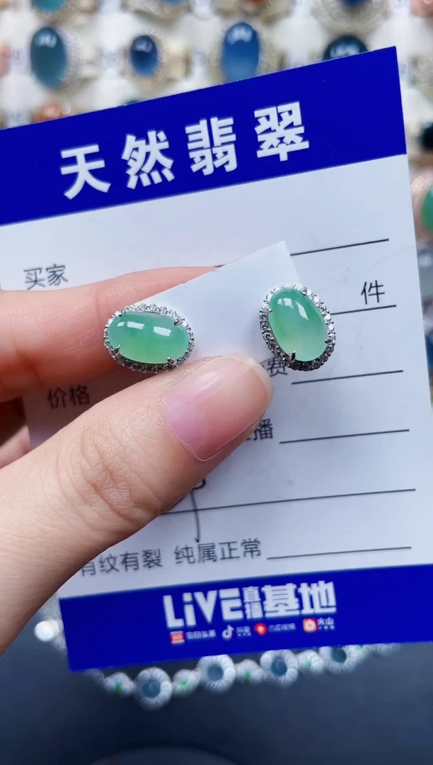 银S925镶嵌翡翠耳饰329