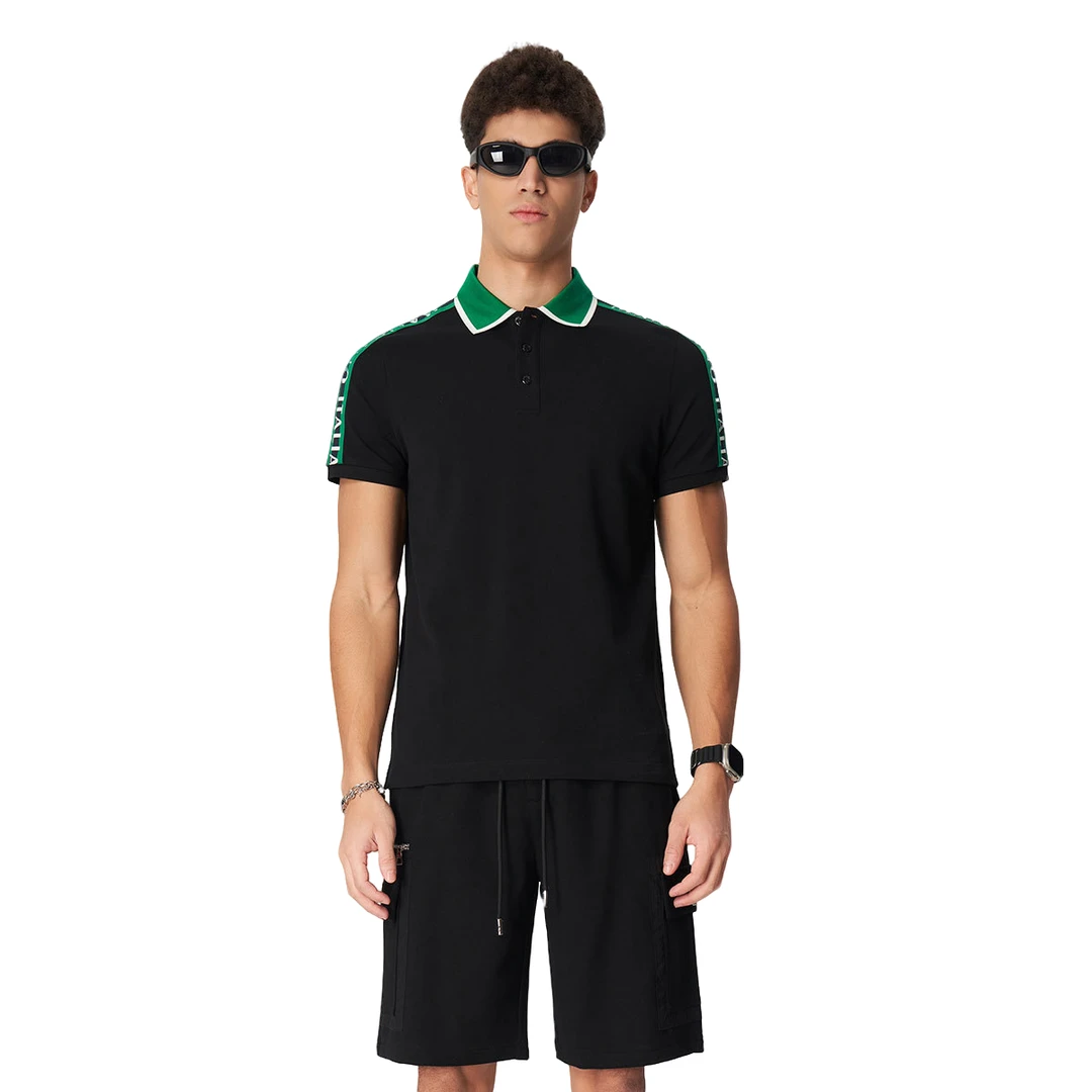 曼加龙【100%棉 撞色字母织带】25夏季时尚短袖男式Polo衫 7151346