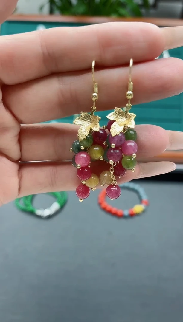 【闪购商品】石英质玉耳饰银S925镀金镶嵌16