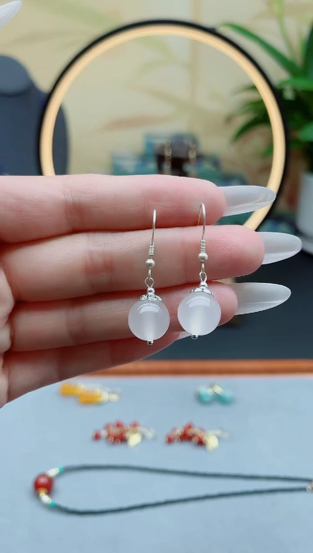 玛瑙/玉髓耳饰银S925镶嵌208