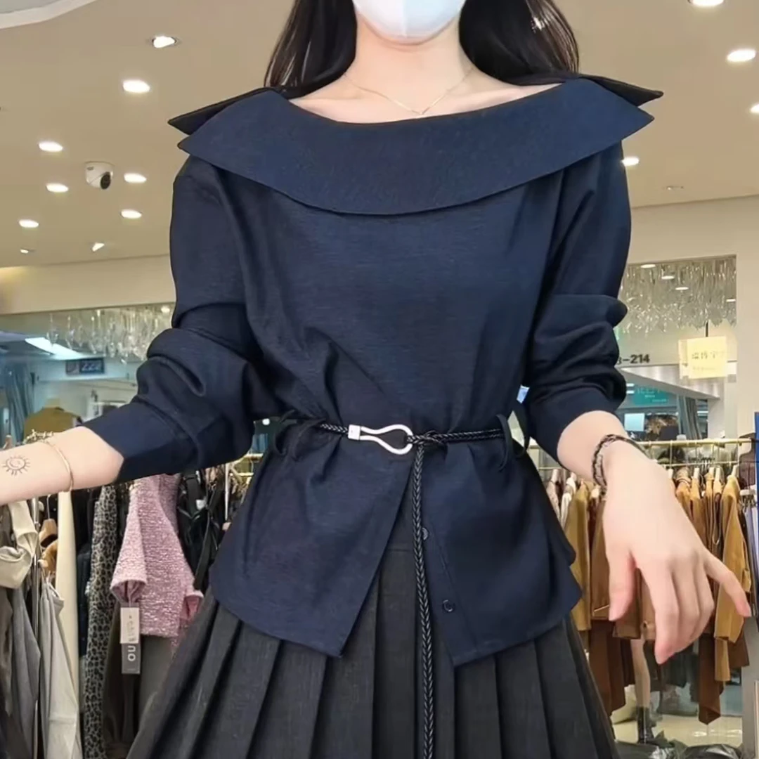 【轻量时尚】2025秋季新款【四季青小封家轻奢】精致翻领斜肩衬衫0229