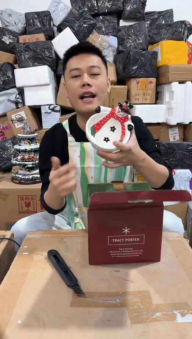 瓷片原盒雪人碗