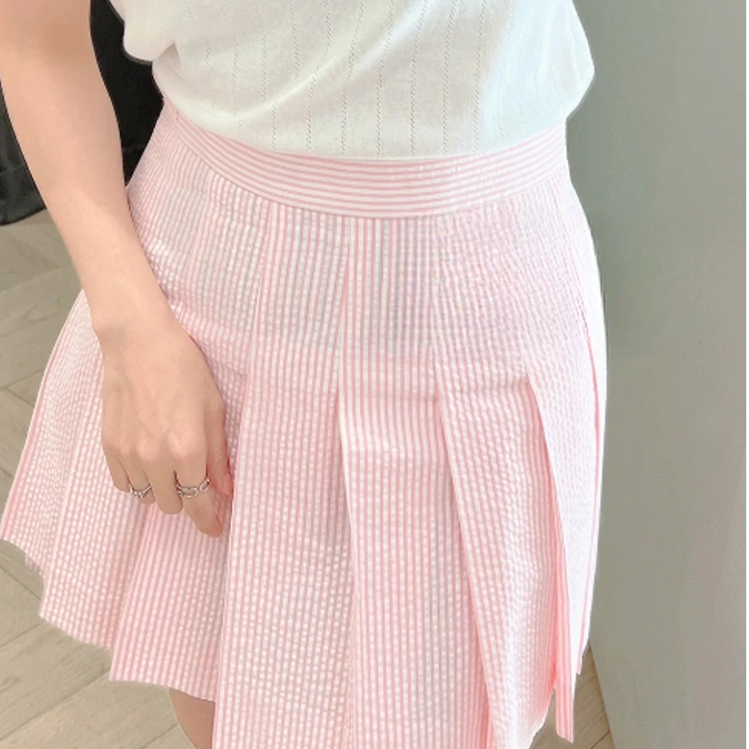 全新未使用 THOMBROWNE 条纹百褶短裙 粉白/38-40