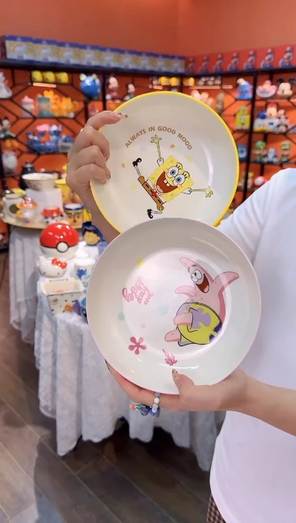 瓷片@@海绵宝宝派大星7.5寸陶瓷水果盘一对装