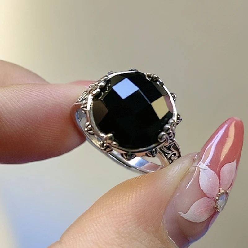 S925银天然黑玛瑙时尚女戒