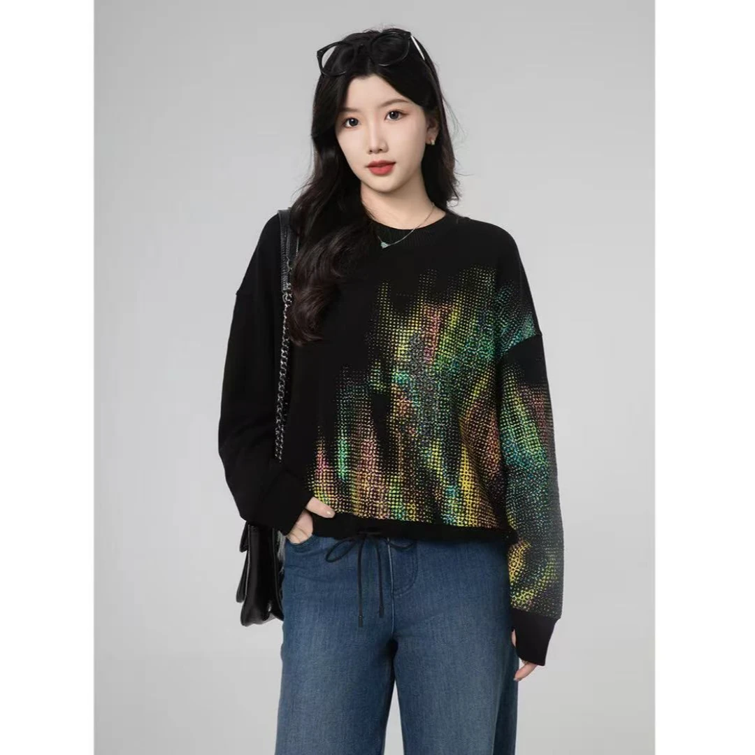 阿玛施AMASS郁金香系列暗黑风数码印花长袖圆领廓形卫衣5300981