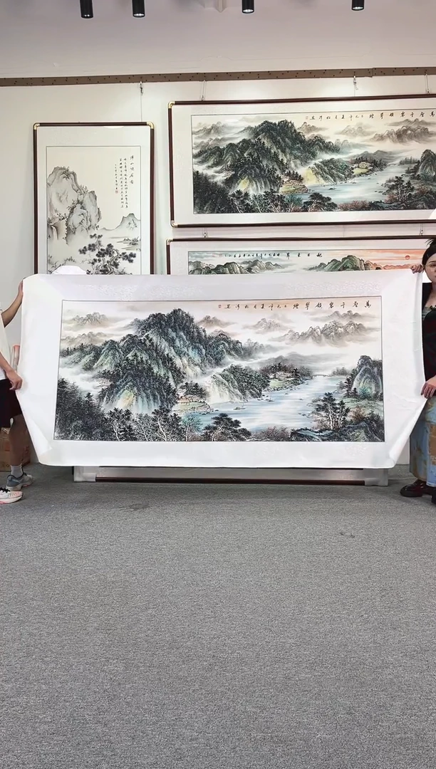 国画纯手绘238x108万壑千岩