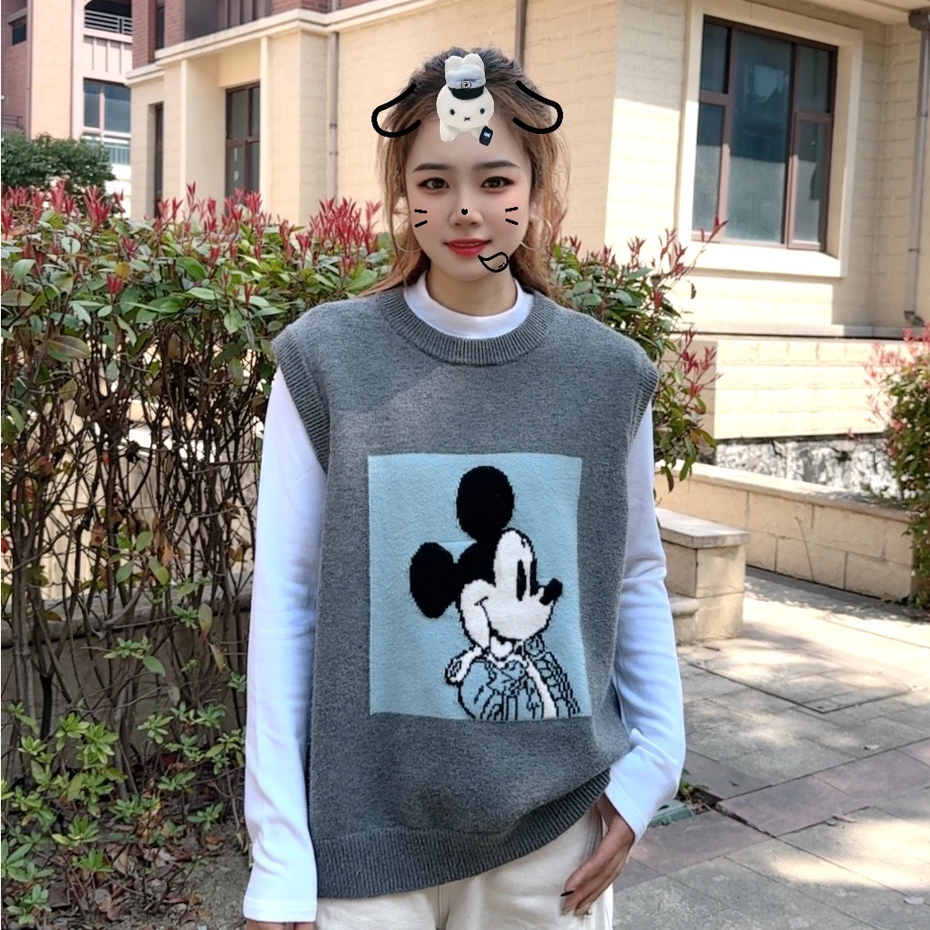 2025休闲百搭010圆领套头米奇针织马甲