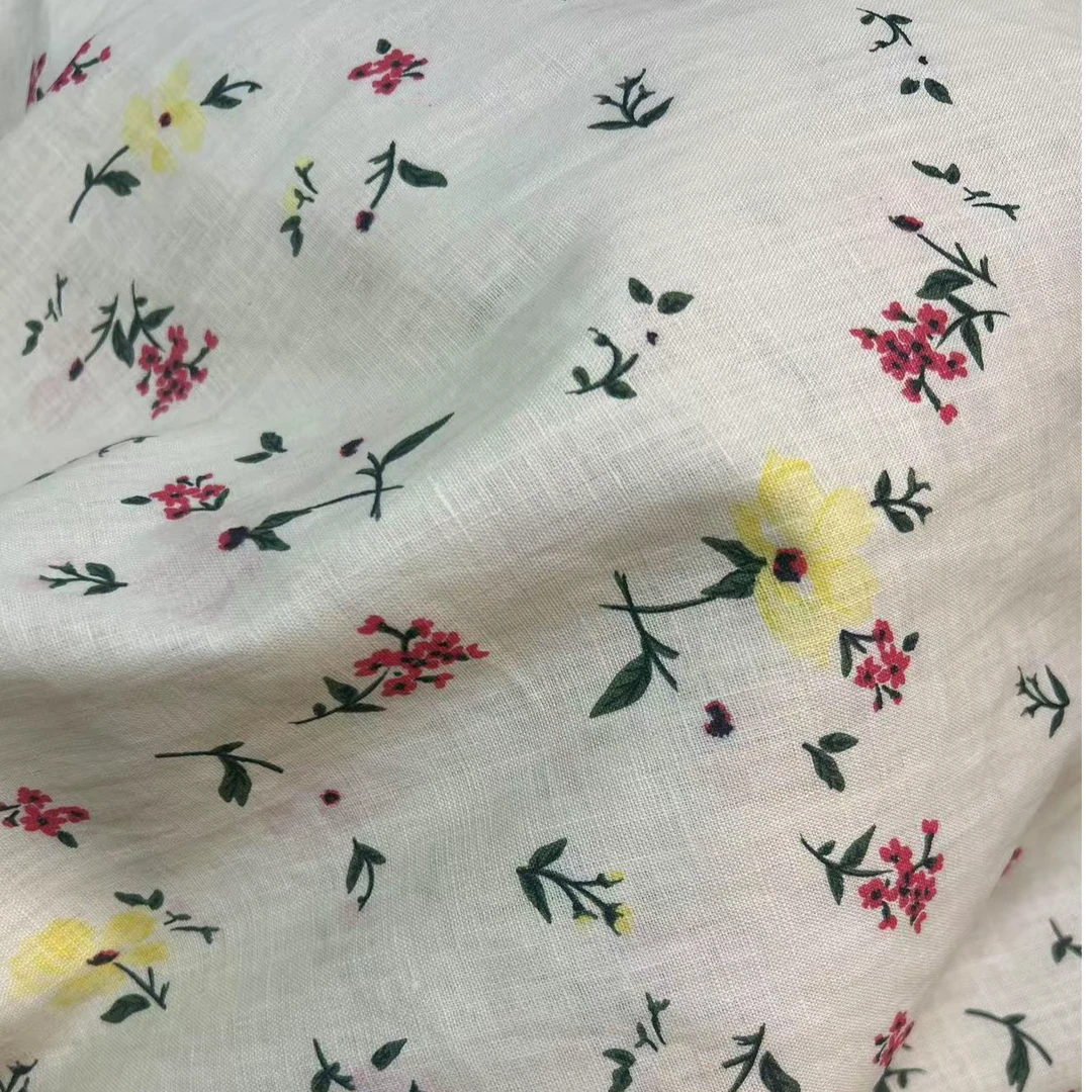 法国诺曼底A类纱有机亚麻数码印花服装布料面料B5005