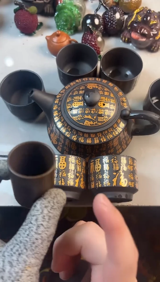 500毫升烫金百福+6百福杯+壶绳