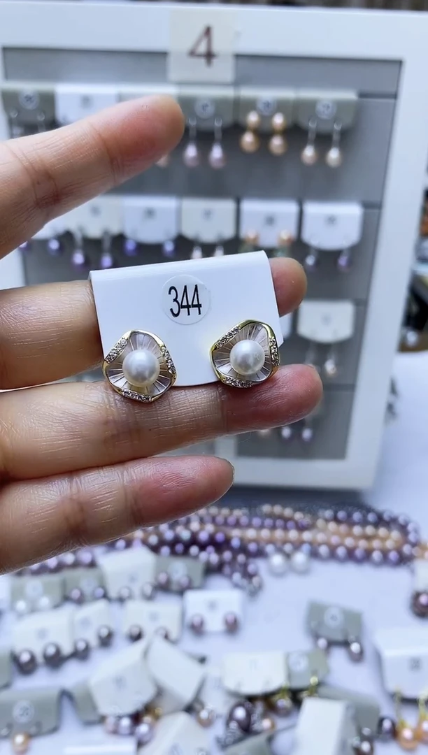 银S925镶嵌淡水珍珠耳饰344