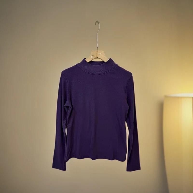 3003半高领T恤女款长袖时尚百搭纯色简约套头上衣