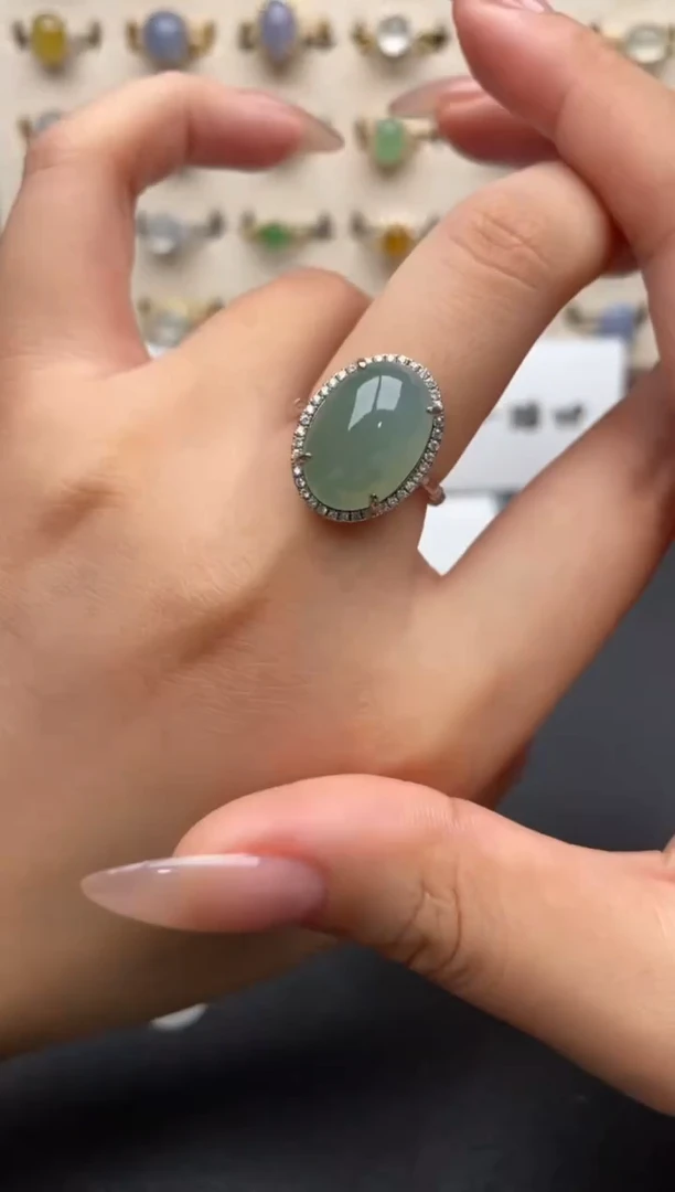 银S925镶嵌戒指翡翠一物一证一礼盒