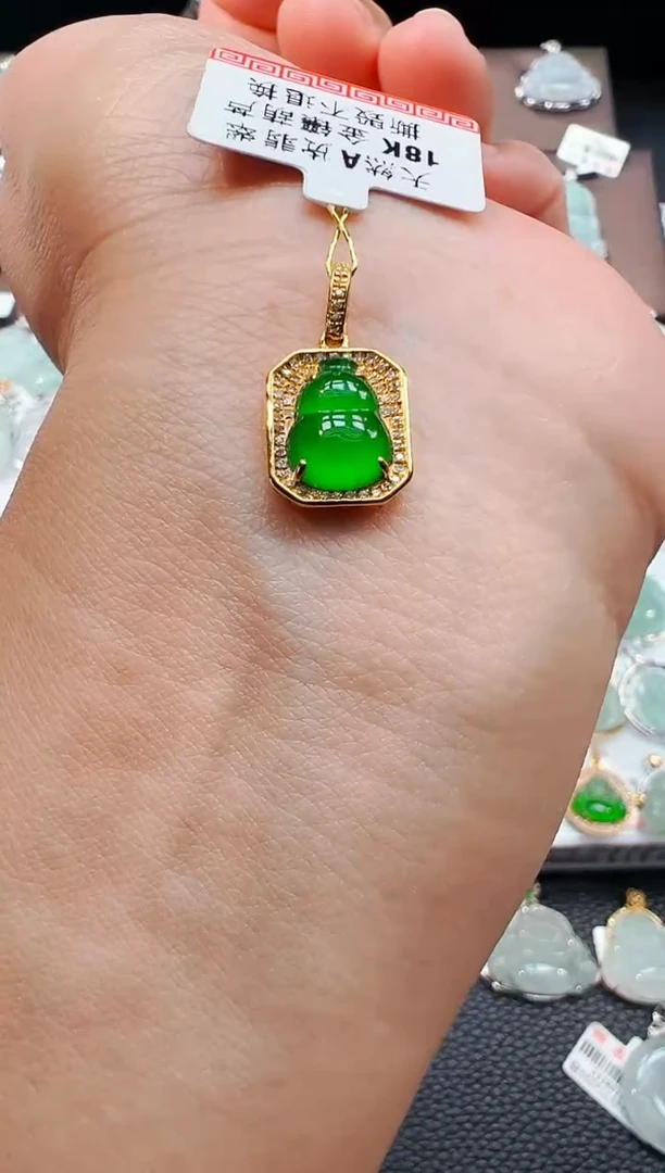 吊坠(不含链)18K金镶嵌翡翠葫芦吊坠1378