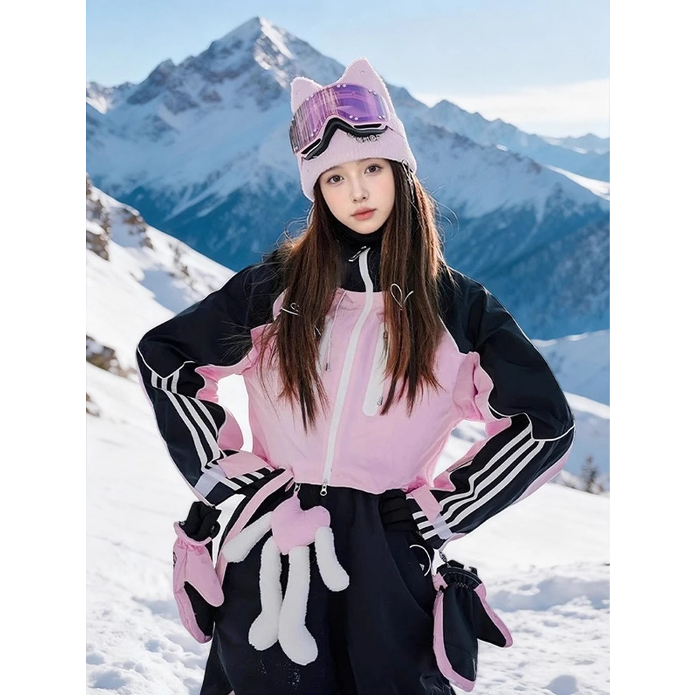临典粉色滑雪服套装女2025夏季新款户外防风防水单板雪服外套装备