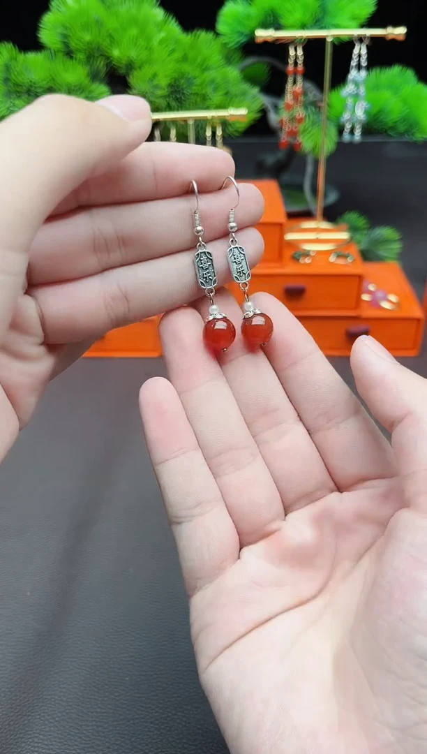 玛瑙/玉髓耳饰银S925镶嵌730