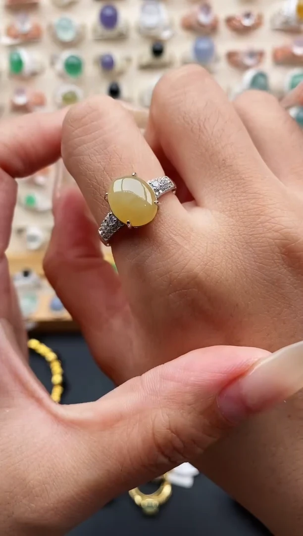 银S925镶嵌戒指翡翠缅甸天然A货翡翠33   4-7