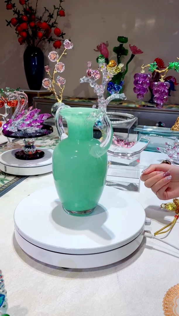 手工艺品琉璃双耳花瓶