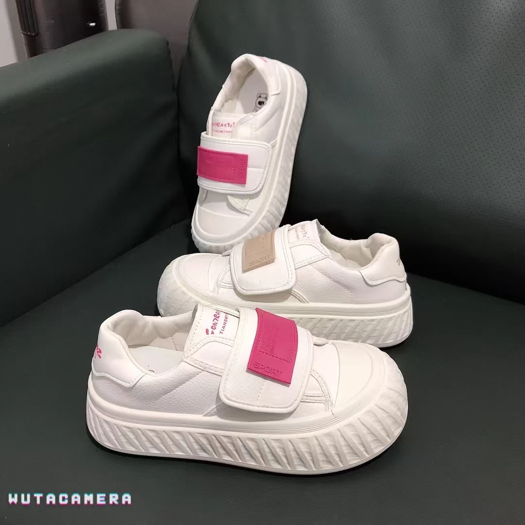 厚底魔术贴小白鞋女2025新款百搭奶fufu配裙子面包鞋女时尚休闲鞋