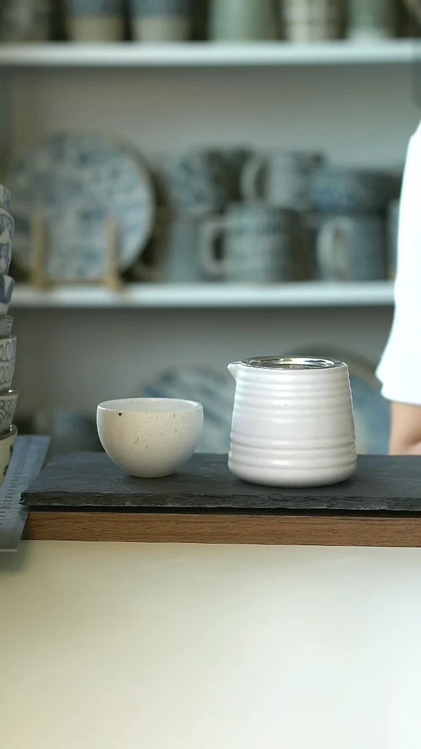 微瑕螺纹画釉公道杯130ml+茶杯送滤网茶盘@4-2@