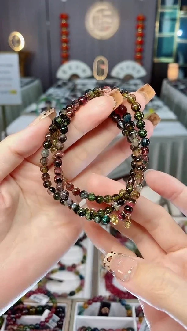 未镶嵌老矿碧玺西瓜净体三圈手串5mm+碧玺dan多样性发货一条