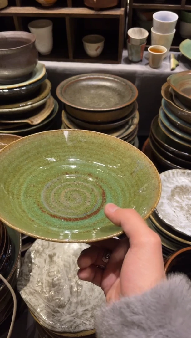 【闪购商品】瓷片104  粗陶绿釉据诶经手工盘1个