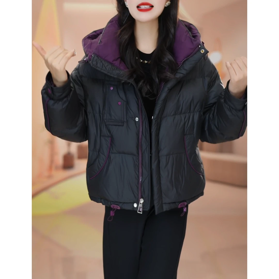 时尚气质保暖连帽羽绒服2025冬季新款女士洋气休闲加厚白鸭绒外套